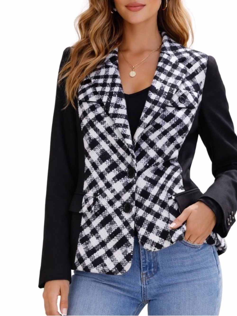 White House Black Market Dress Blazer Women’s Black White Long Sleeve SZ 4 tweed